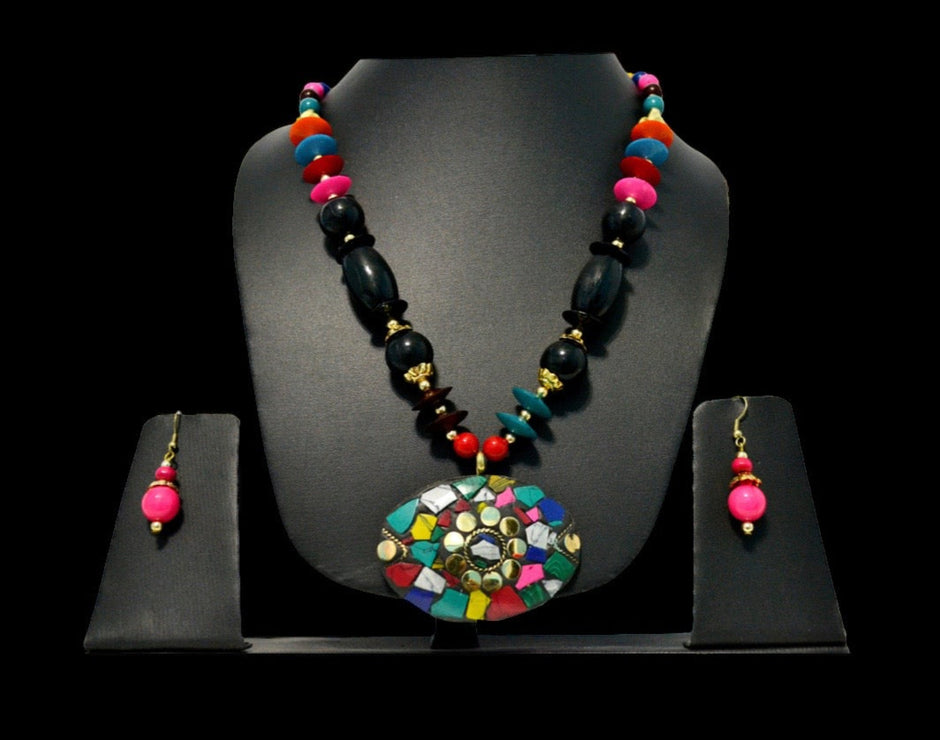 Multicolored Stone Wooden Beaded Necklace Set / Ruchi