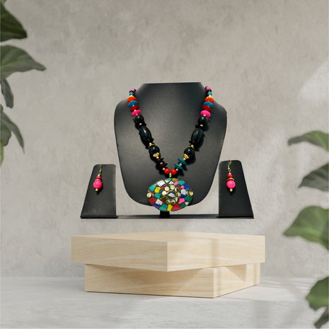Multicolored Stone Wooden Beaded Necklace Set / Ruchi