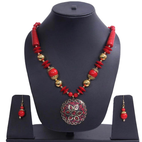 Beguiling Red-Gold Beaded Necklace Set / Ruchi