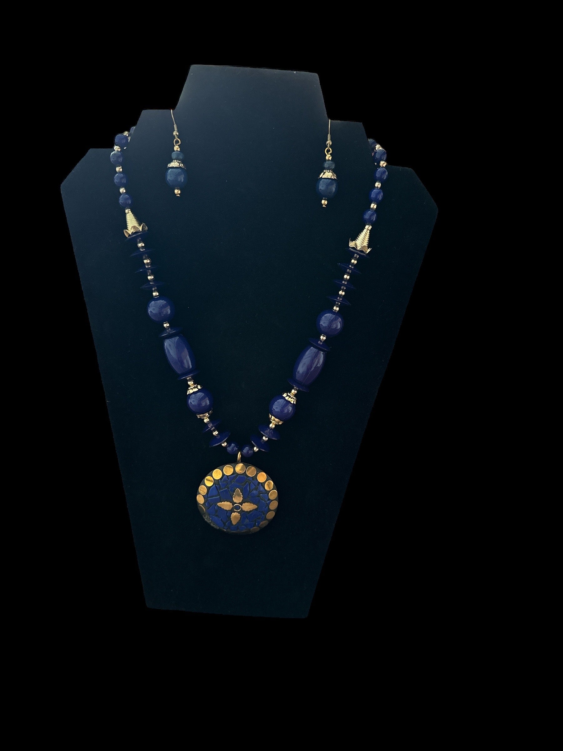 Magnificent Blue Beaded Necklace And Earrings Set / Ruchi