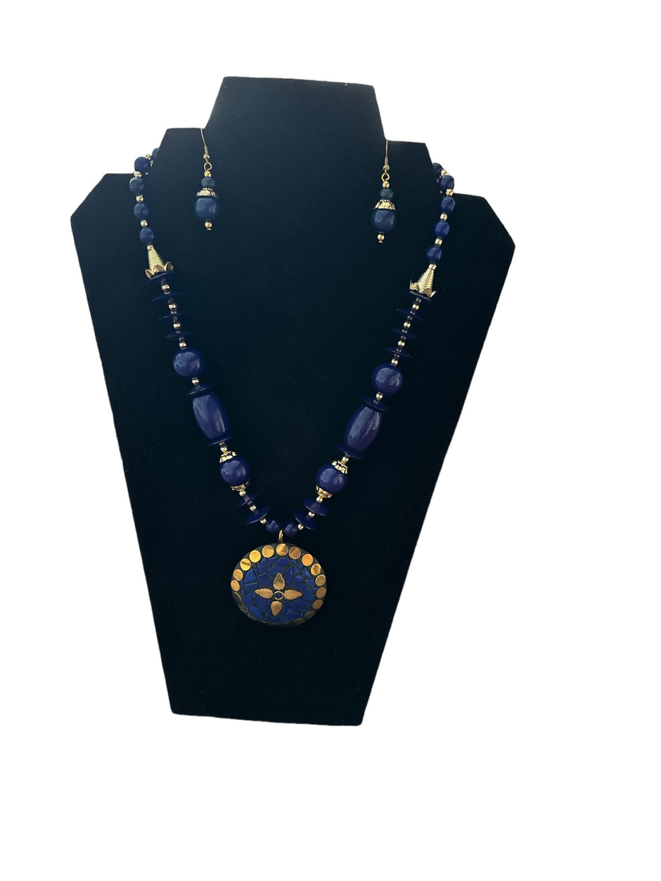 Magnificent Blue Beaded Necklace And Earrings Set / Ruchi