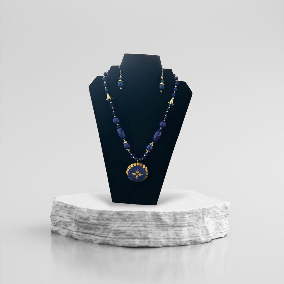 Magnificent Blue Beaded Necklace And Earrings Set / Ruchi