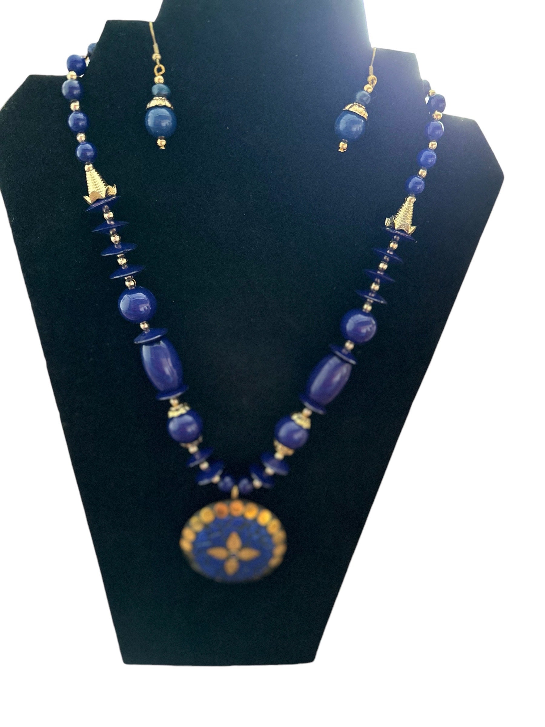 Magnificent Blue Beaded Necklace And Earrings Set / Ruchi