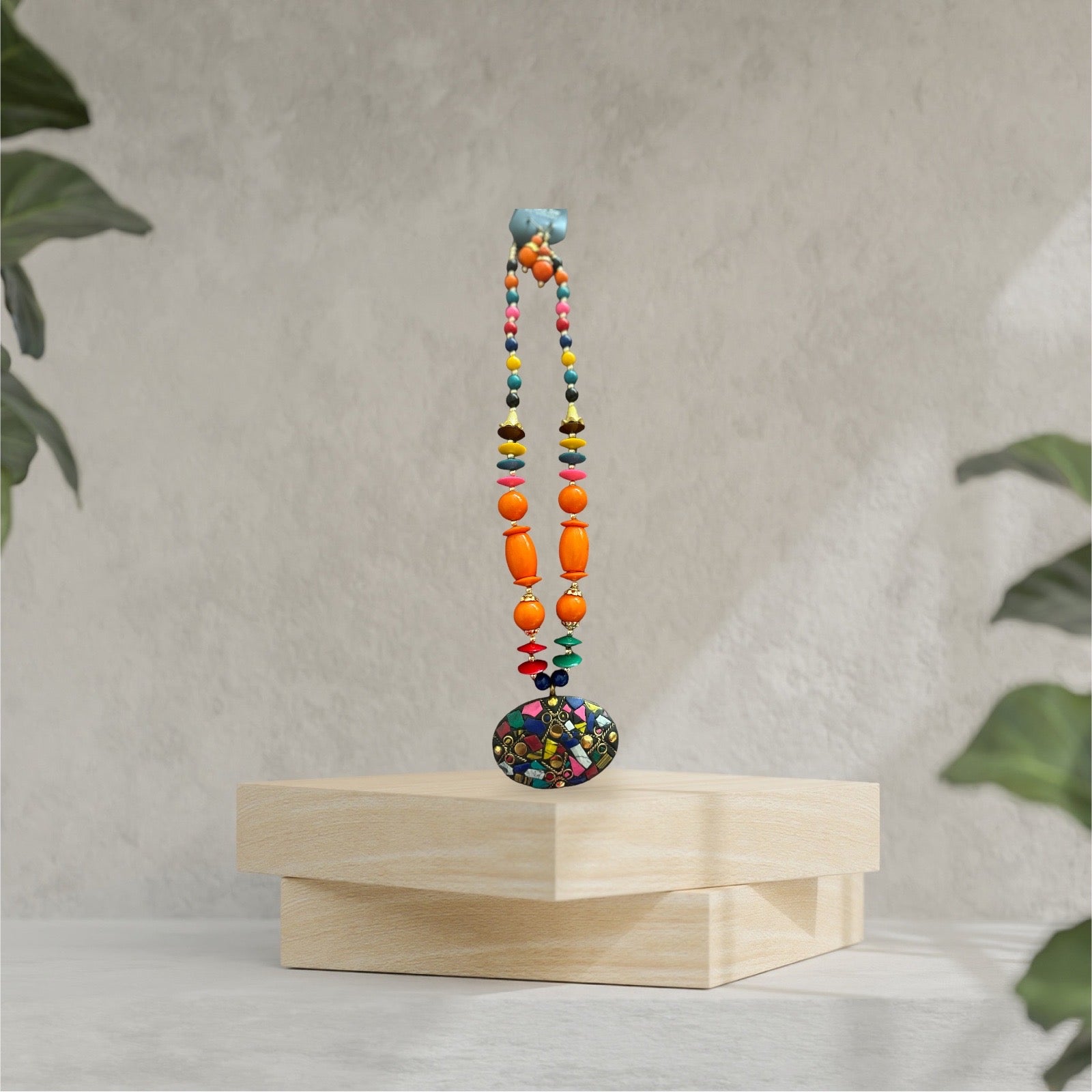 Endearing Pendant Multicolored Beaded Necklace And Earrings Set / Ruchi