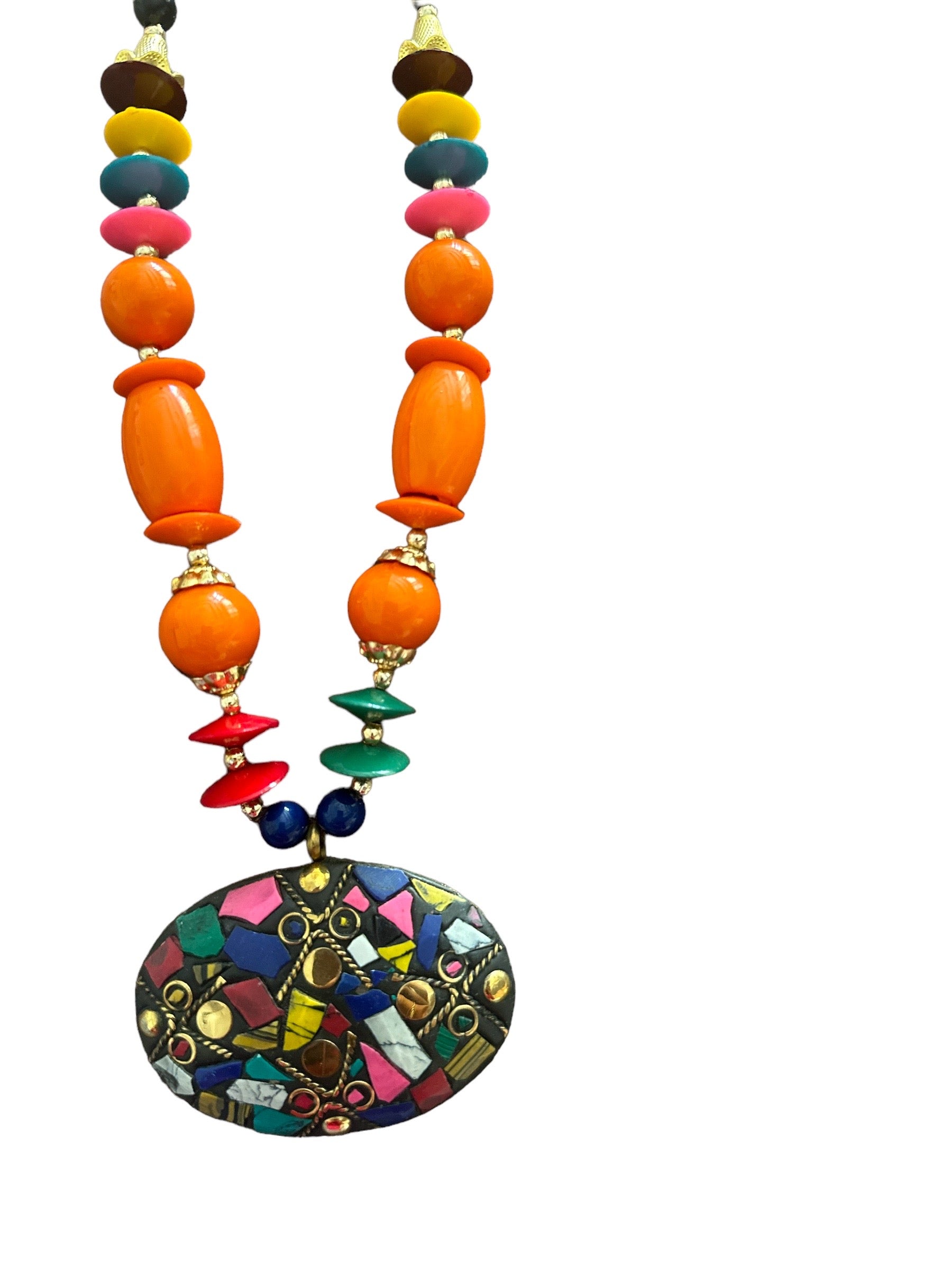 Endearing Pendant Multicolored Beaded Necklace And Earrings Set / Ruchi