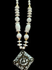 Square Pendant Beaded Necklace And Earrings Set / Ruchi
