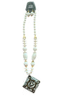Square Pendant Beaded Necklace And Earrings Set / Ruchi