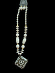 Square Pendant Beaded Necklace And Earrings Set / Ruchi