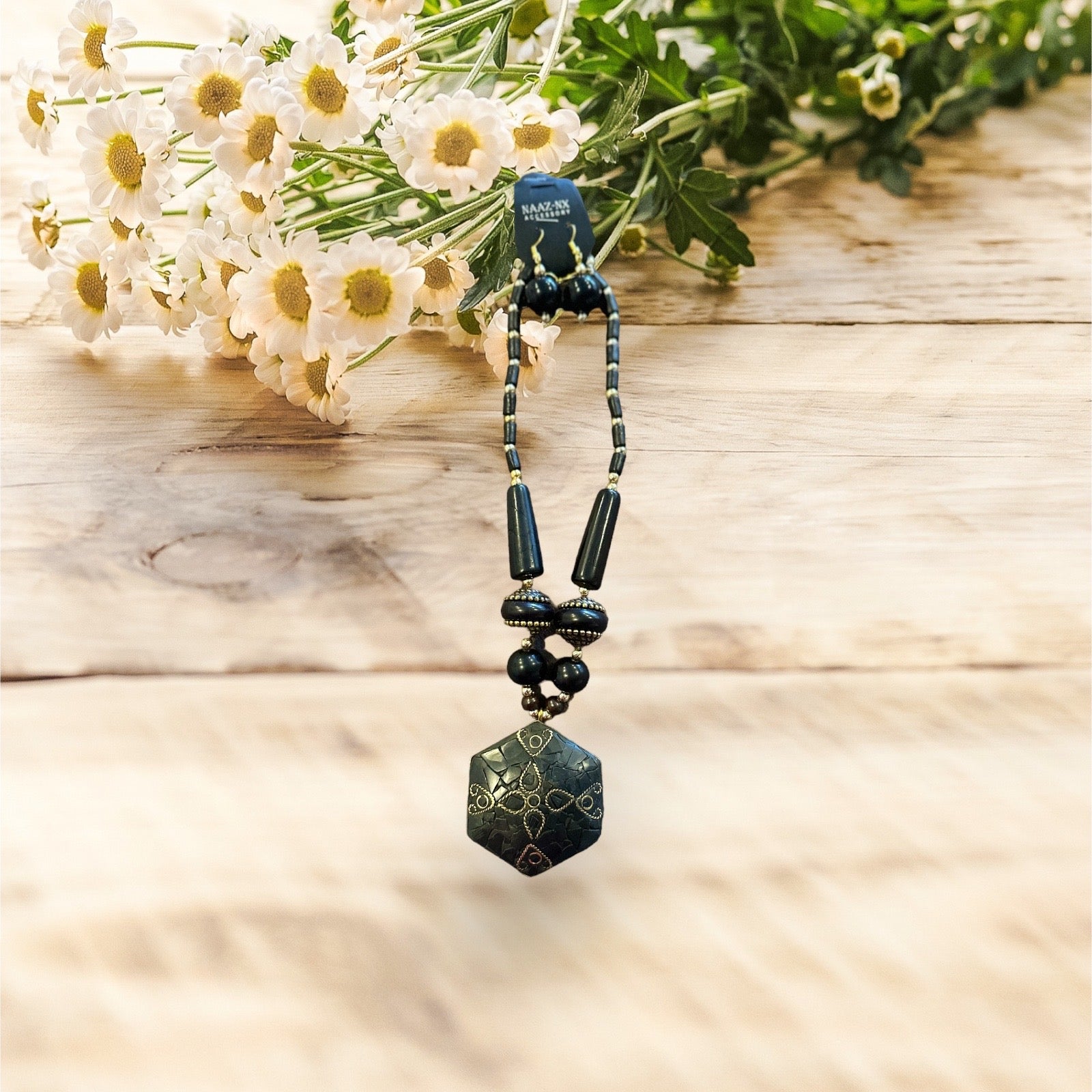 Hexagonal Beaded Necklace And Earrings Set / Ruchi