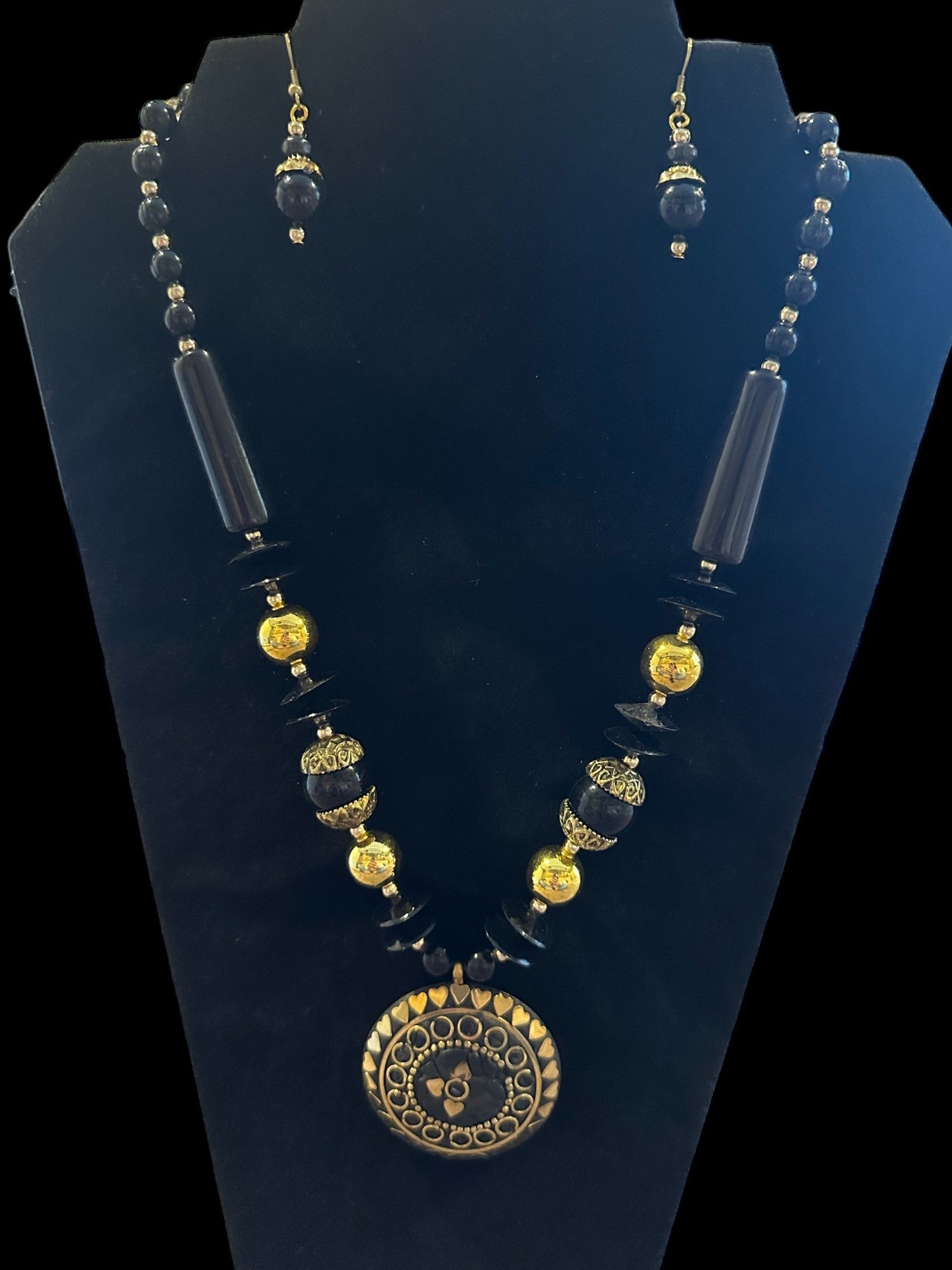 Modern Beaded Necklace And Hoop Earrings Set / Ruchi 