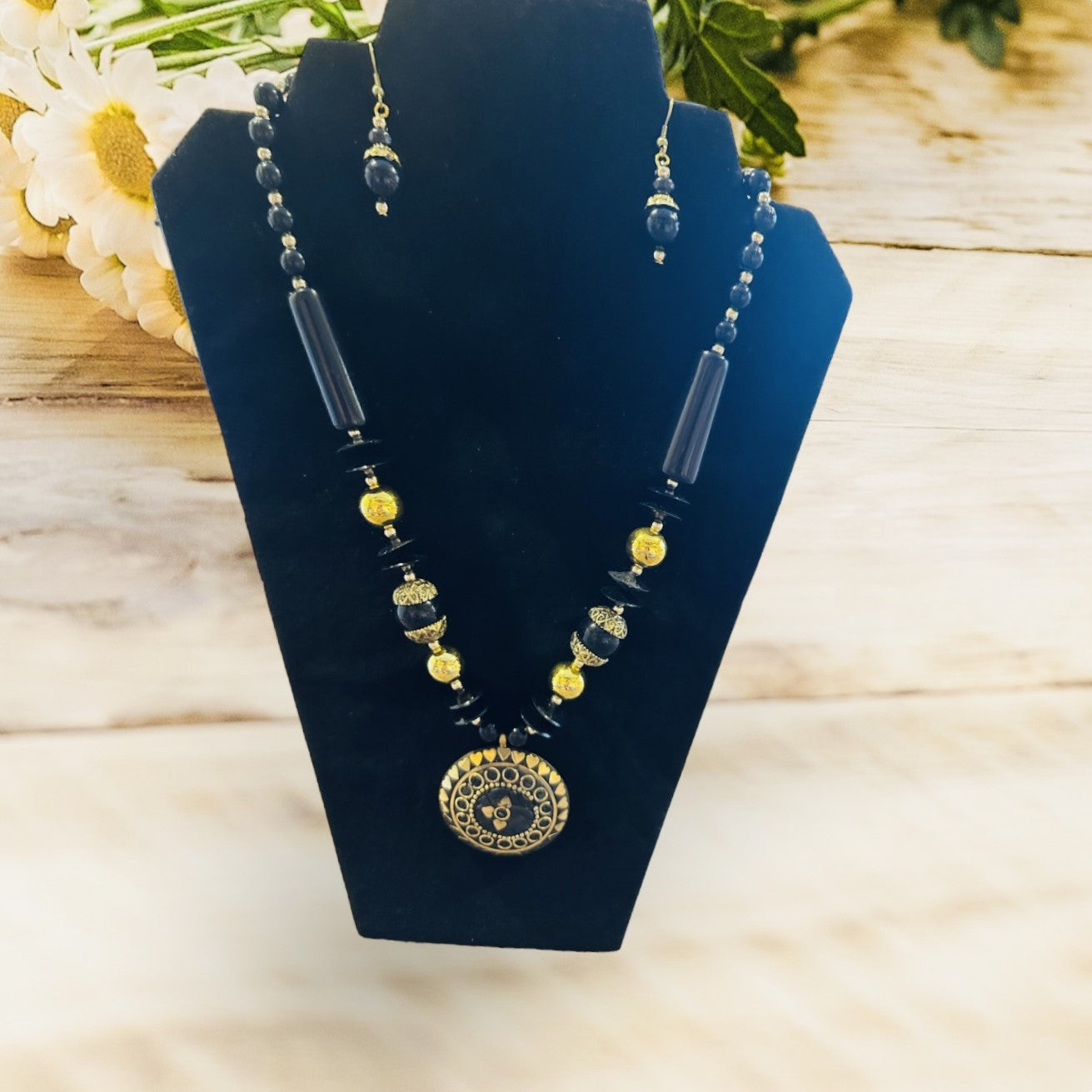 Modern Beaded Necklace And Hoop Earrings Set / Ruchi