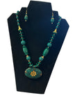 Floral Wooden Beaded Necklace And Earrings Set / Ruchi