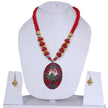 Red Color Wooden Beaded Necklace and Earrings Set / Ruchi