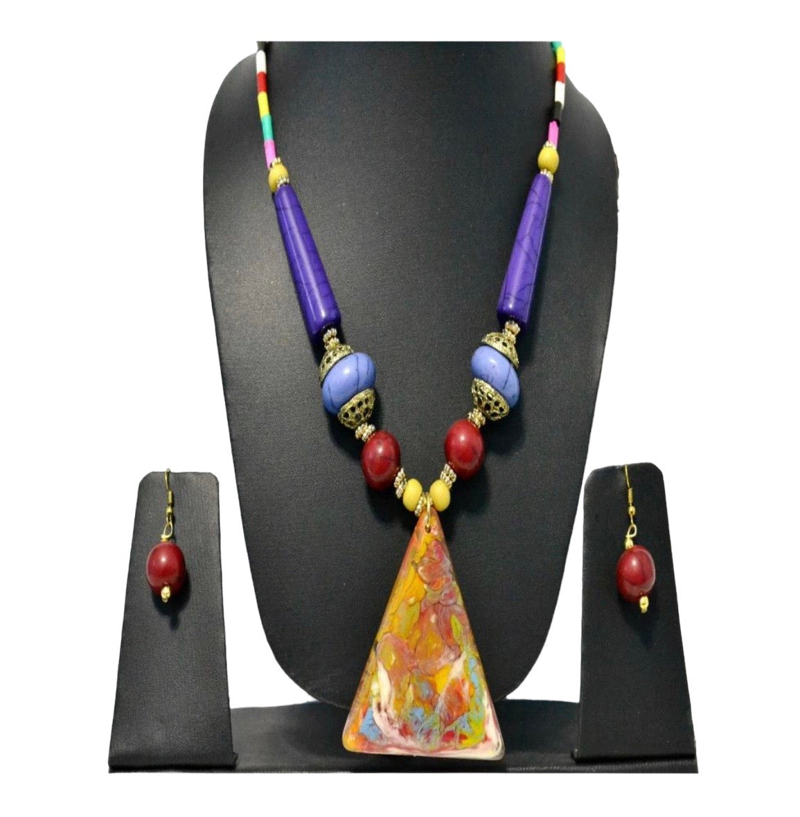 Multicolored Triangle Pendant Jewelry Set / Ruchi