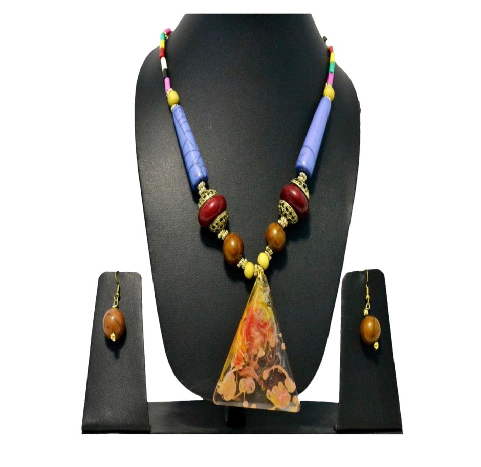 Wooden Multi-Colored Beaded Necklace Earrings Set / Ruchi