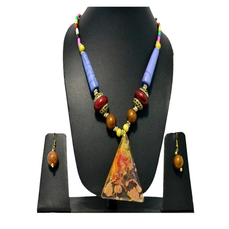 Wooden Multi-Colored Beaded Necklace Earrings Set / Ruchi