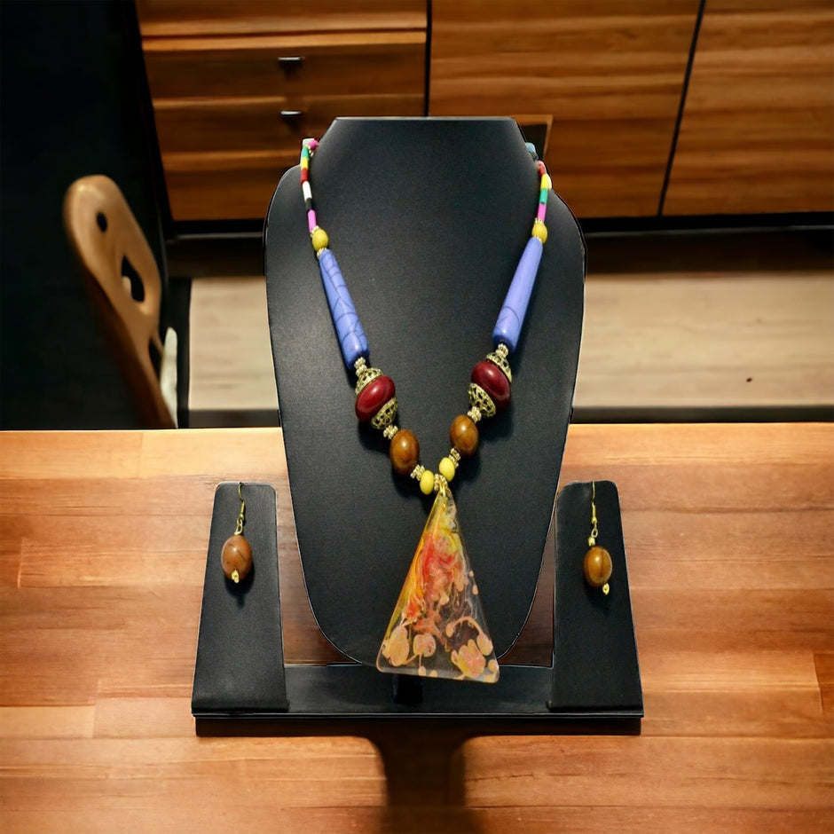 Wooden Multi-Colored Beaded Necklace Earrings Set / Ruchi