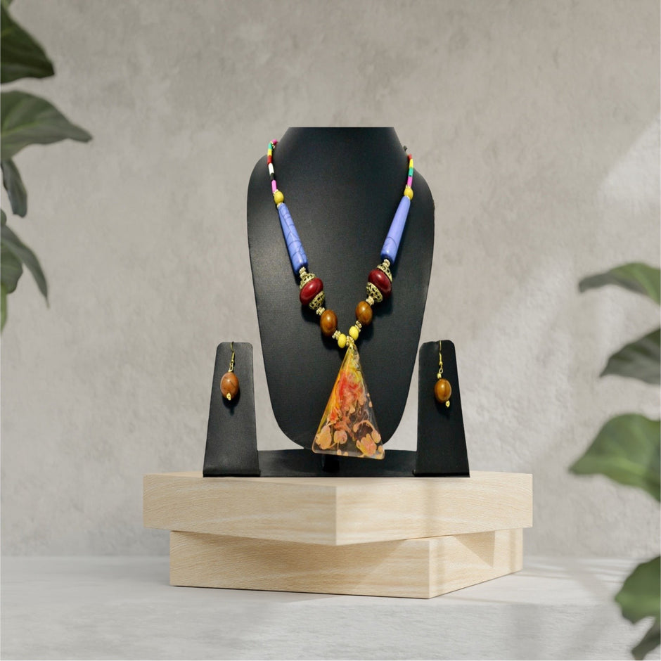 Wooden Multi-Colored Beaded Necklace Earrings Set / Ruchi