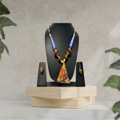 Wooden Multi-Colored Beaded Necklace Earrings Set / Ruchi