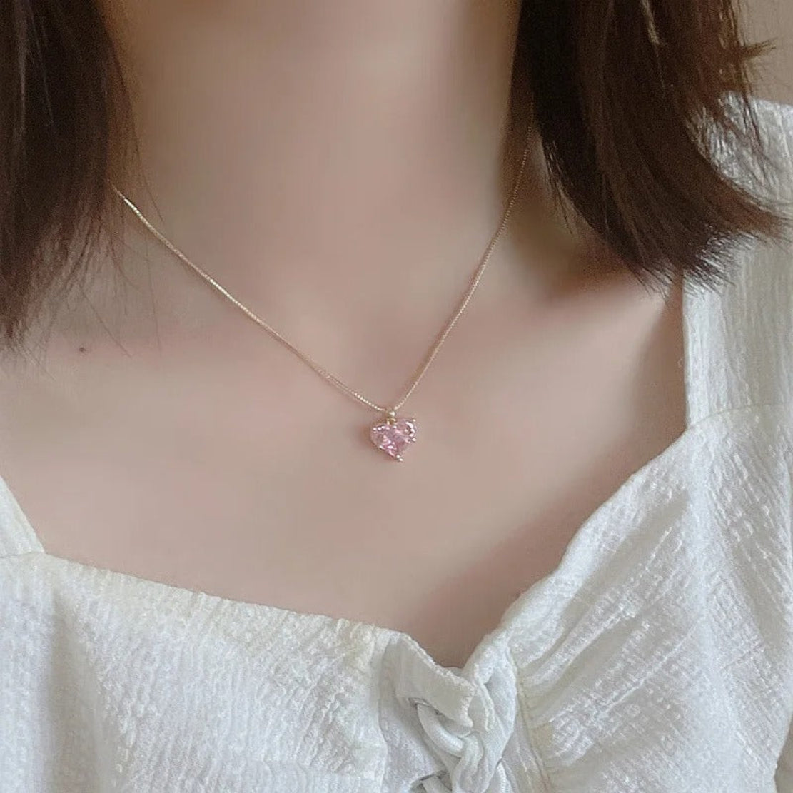 Pink Crystal Love Pendant Necklace / Ruchi