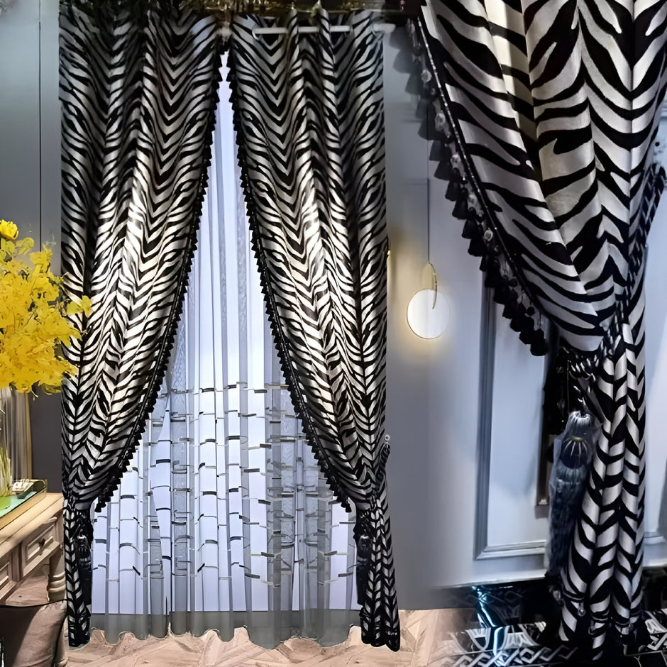 Polyester Tulle Window Curtain With Zebra Stripes / Ruchi