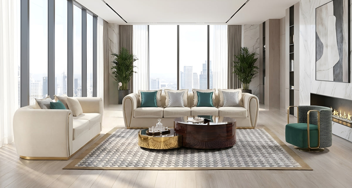 Post Modern 3 Pieces Fabric Upholstered Sofa Set / Ruchi