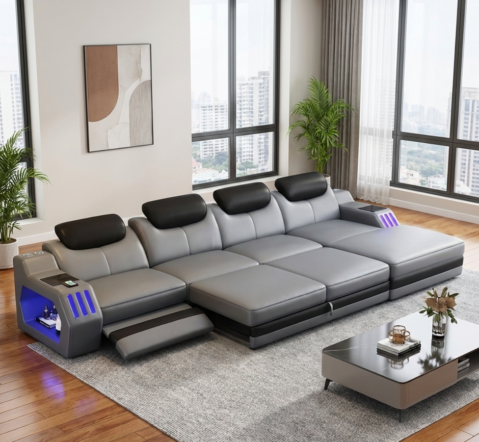 Power Recliner Leather LED Sofa Bed / Ruchi