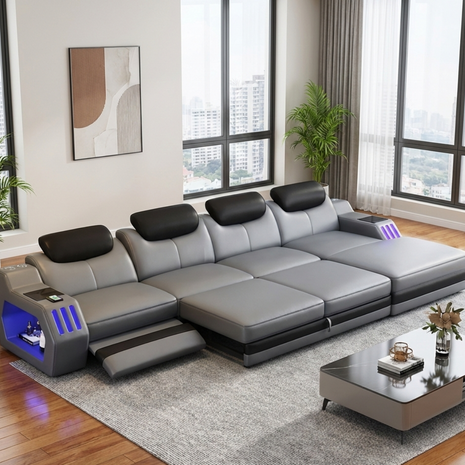 Power Recliner Leather LED Sofa Bed / Ruchi