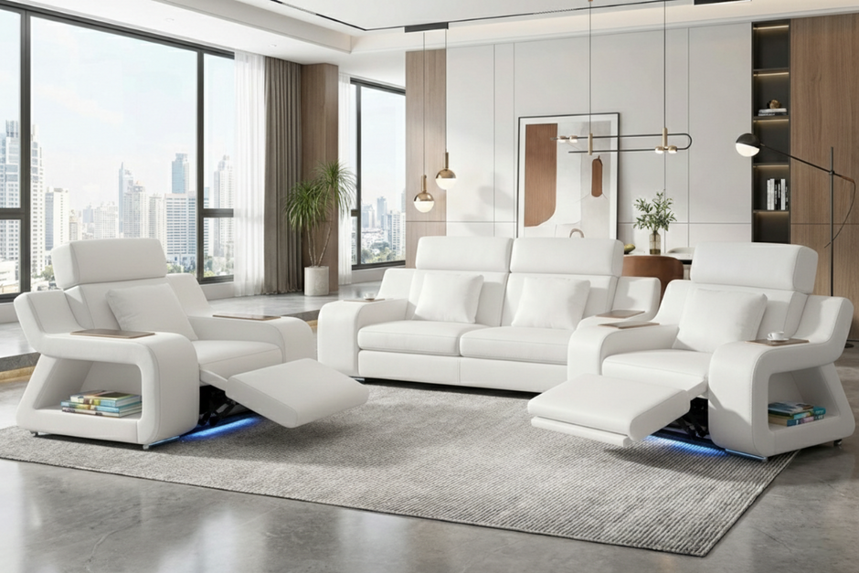 Power Recliner Leather LED Sofa Set / Ruchi