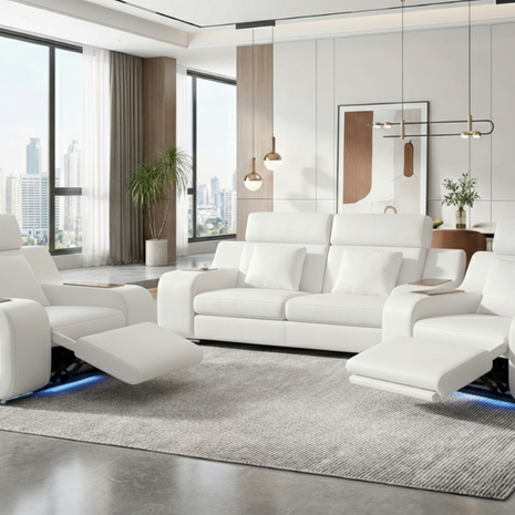 Power Recliner Leather LED Sofa Set / Ruchi
