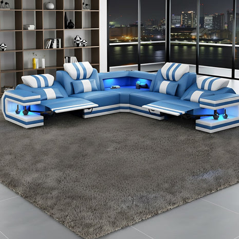 Power Reclining LED Leather Sectional Sofa / Ruchi