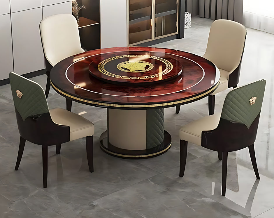 Round Wooden Dining Table Set With Lazy Susan / Ruchi
