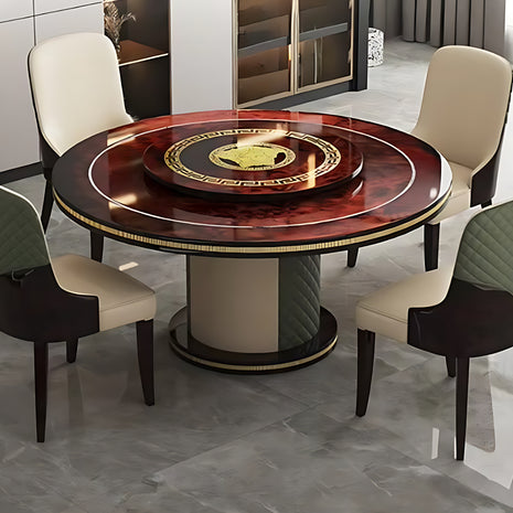 Round Wooden Dining Table Set With Lazy Susan / Ruchi