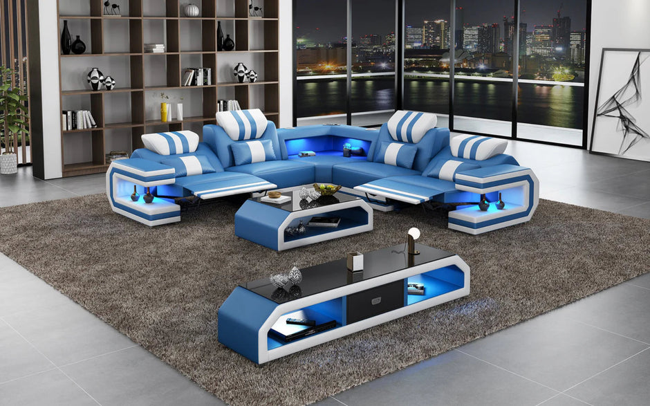 Power Reclining LED Leather Sectional Sofa / Ruchi
