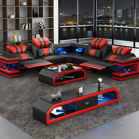 Power Reclining LED Leather Sectional Sofa / Ruchi