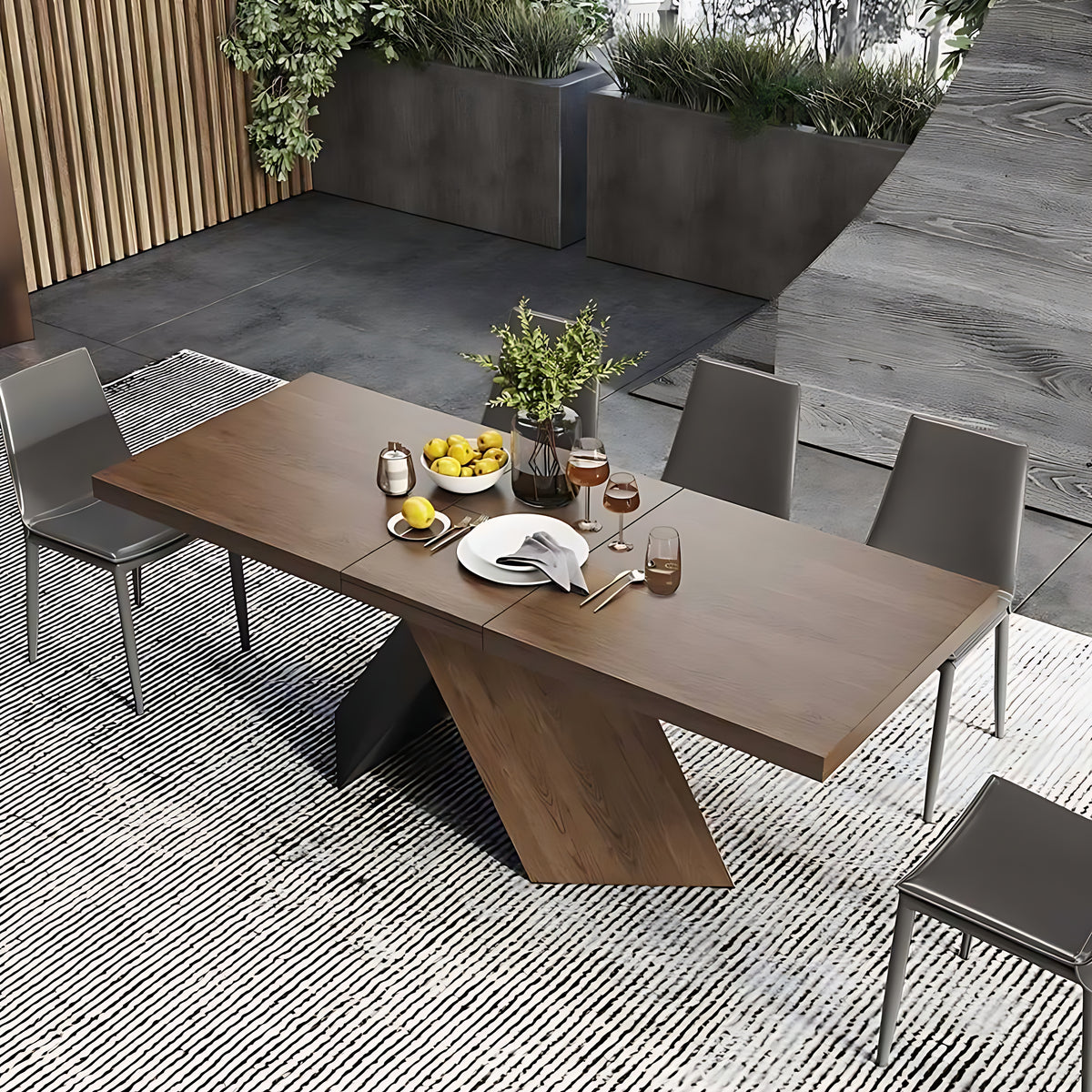 Rectangular Extendable Wooden Dining Table Set For 6 / Ruchi
