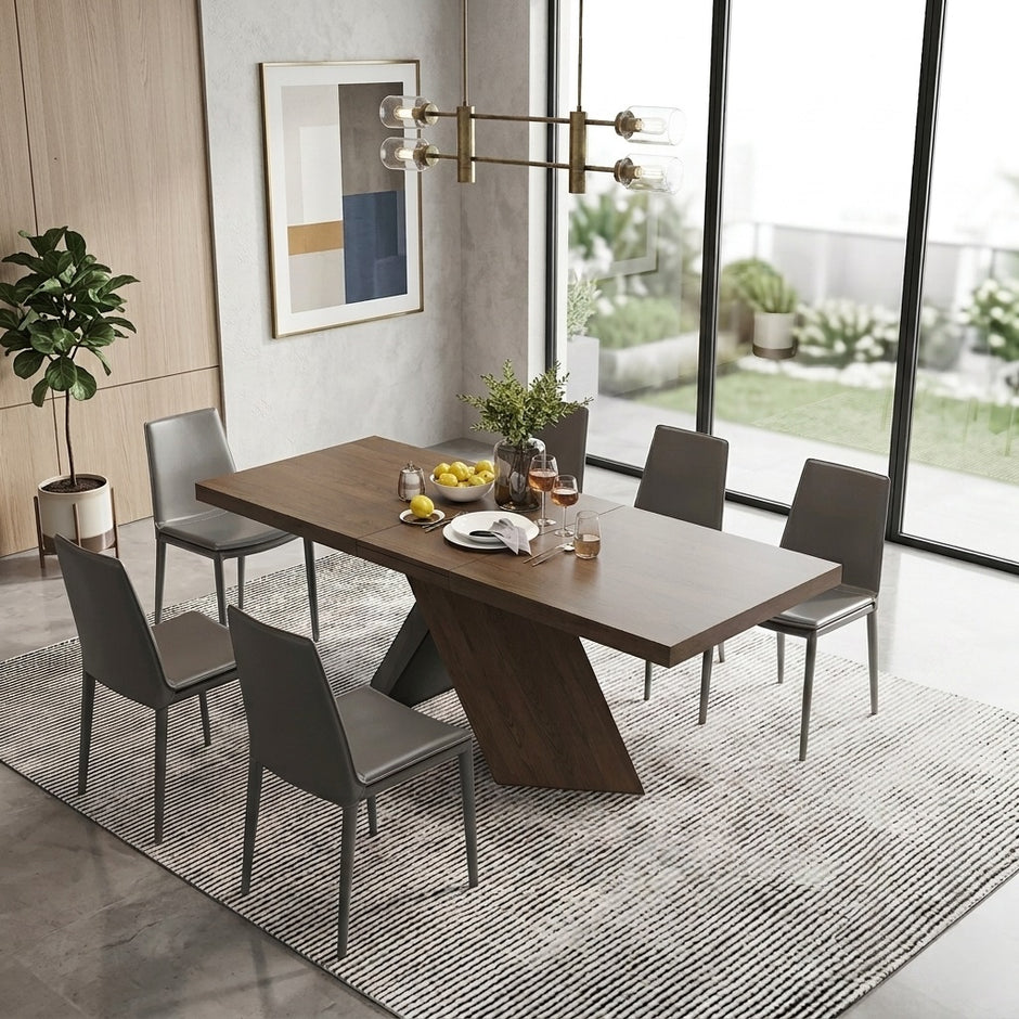 Rectangular Extendable Wooden Dining Table Set For 6 / Ruchi