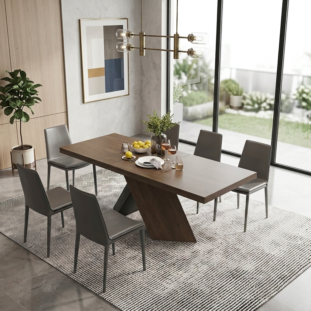 Rectangular Extendable Wooden Dining Table Set For 6 / Ruchi 
