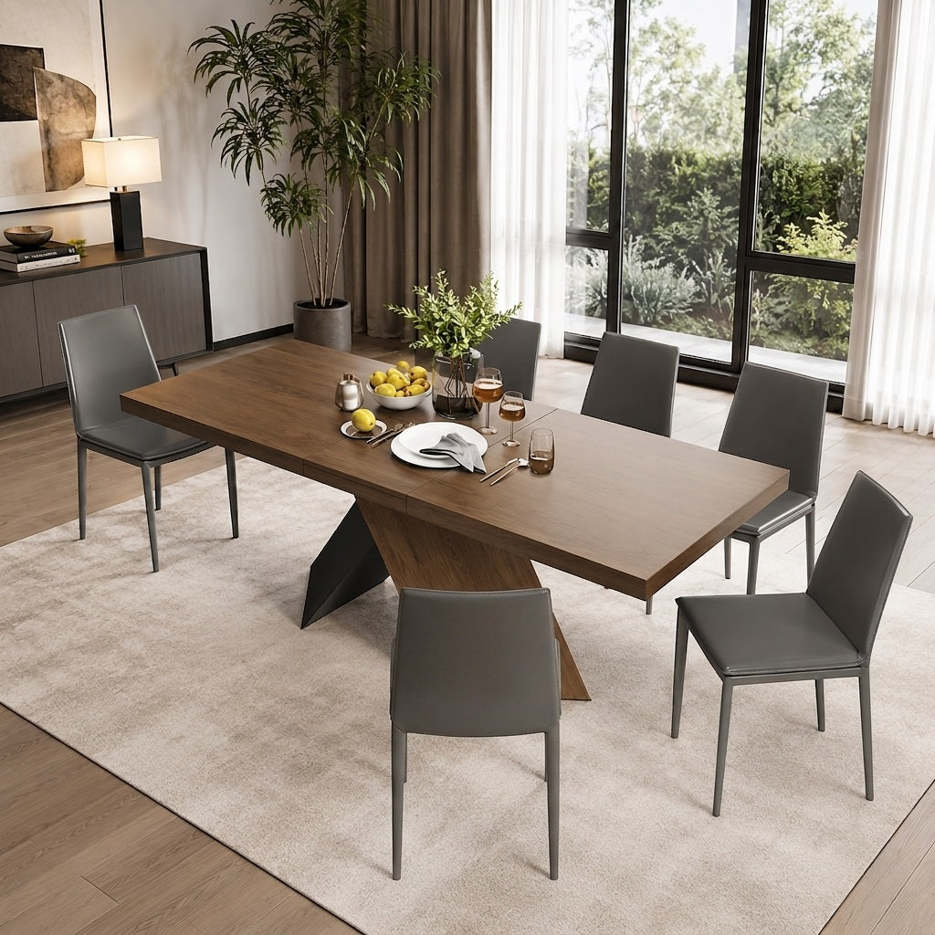 Rectangular Extendable Wooden Dining Table Set For 6 / Ruchi
