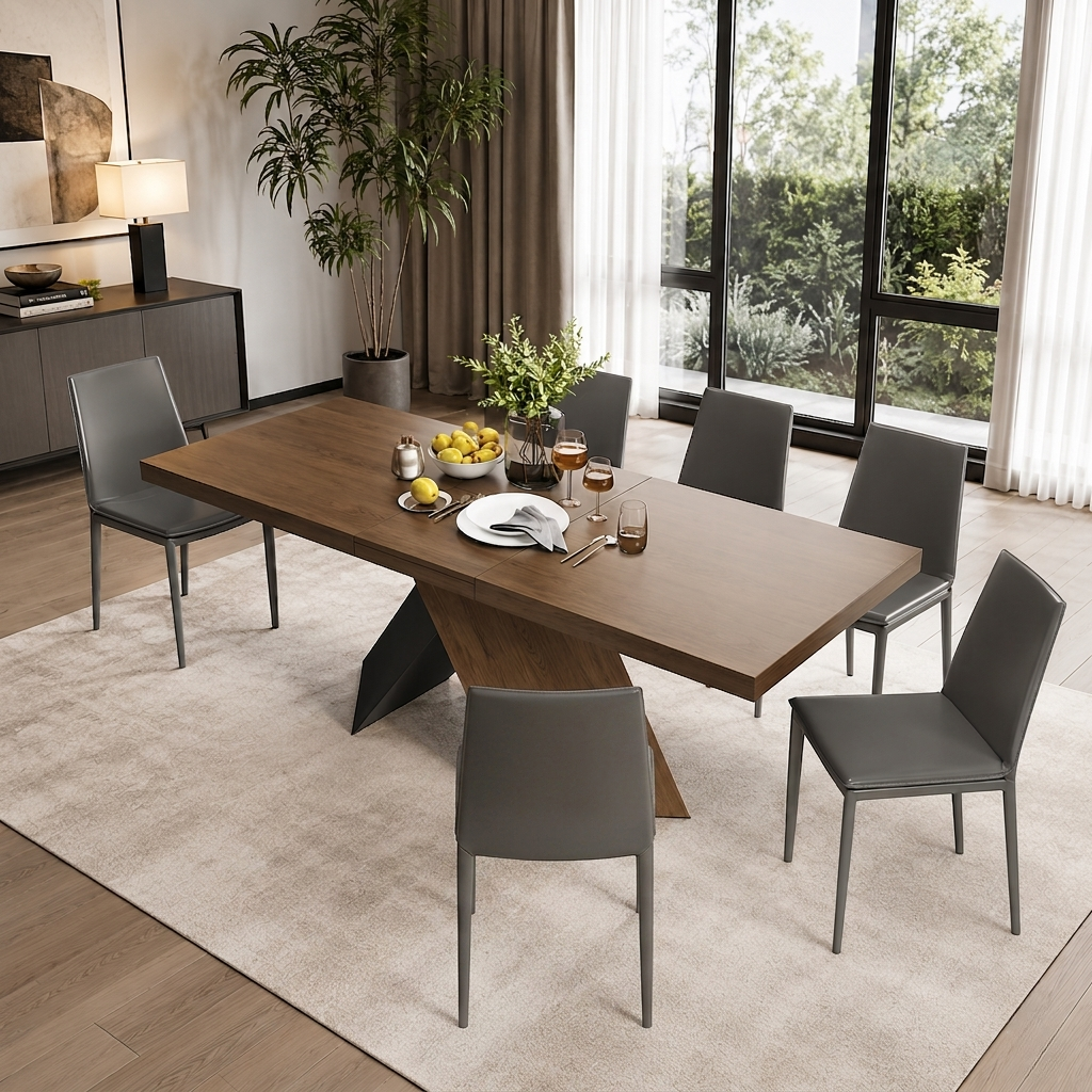 Rectangular Extendable Wooden Dining Table Set For 6 / Ruchi