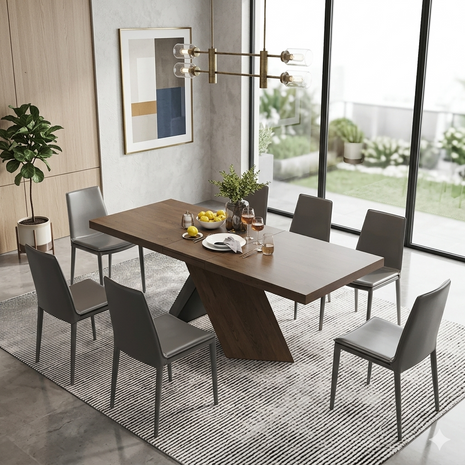 Rectangular Extendable Wooden Dining Table Set For 6 / Ruchi