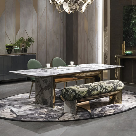 Rectangular Marble Dining Table Set With Bench / Ruchi