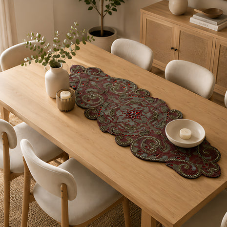 Red Stone Beaded Table Runner / Ruchi