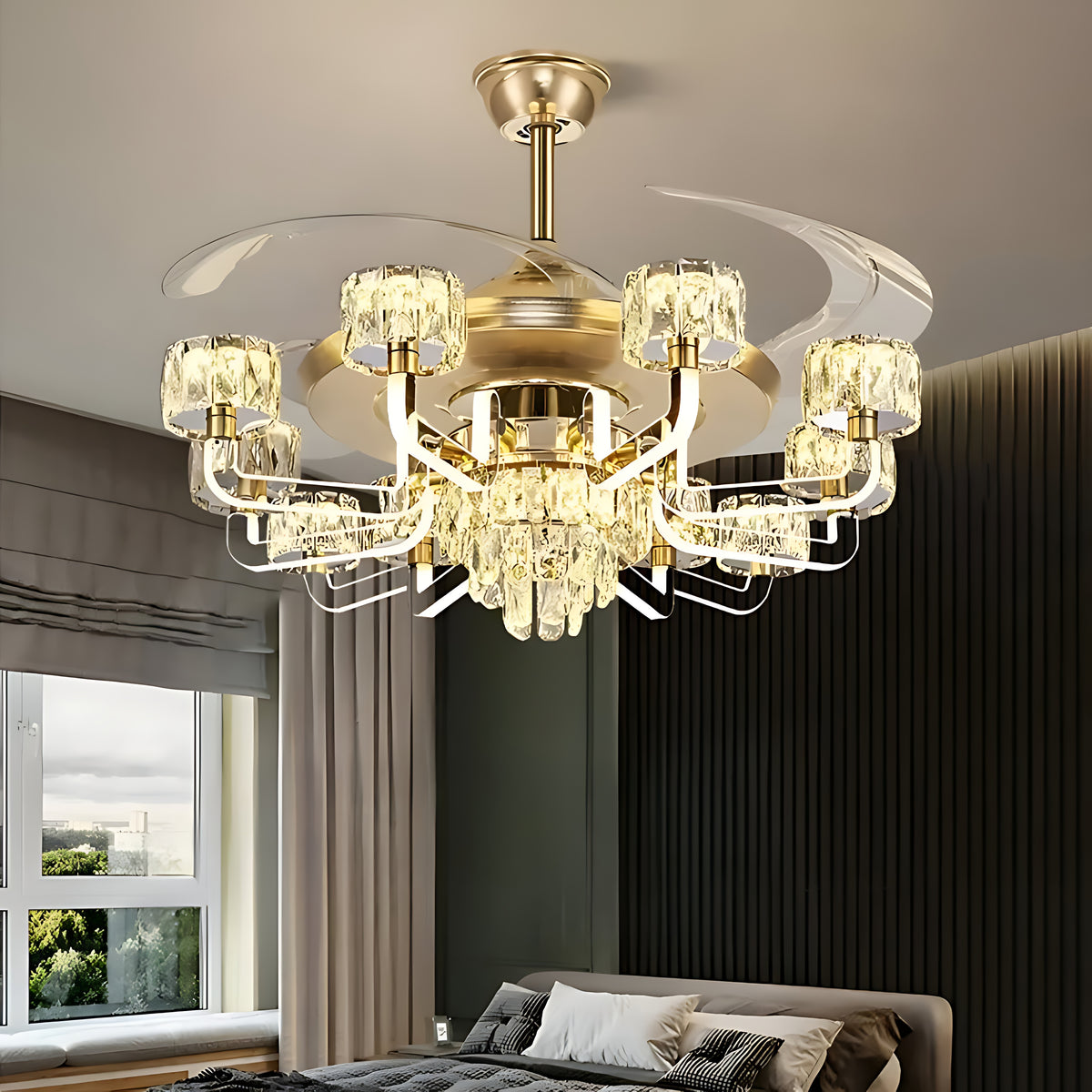 Remote Control LED Crystal Ceiling Fan Light / Ruchi