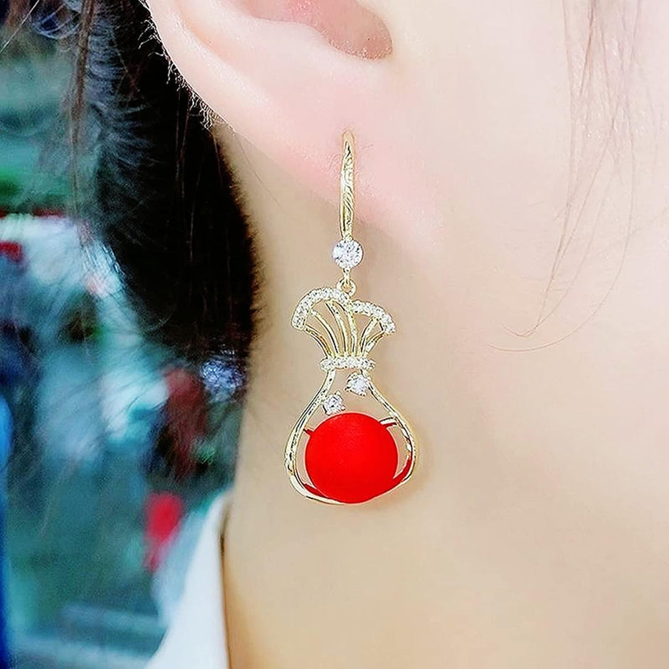 Round Cubic Zirconia Drop Earrings / Ruchi 