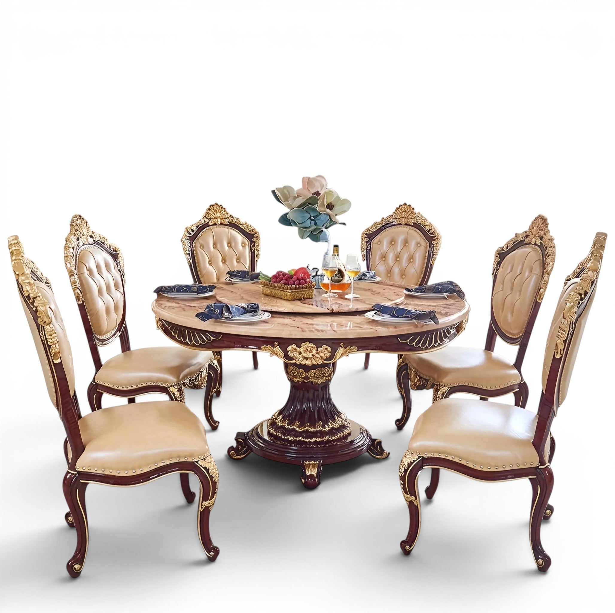 Round European Marble Top Dining Table Set / Ruchi