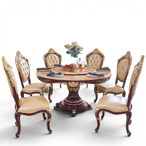 Round European Marble Top Dining Table Set / Ruchi