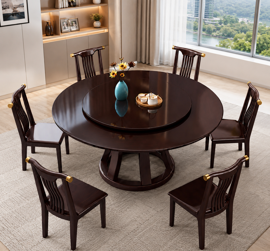 Round Wooden Dining Table Set With 6 Chairs / Ruchi