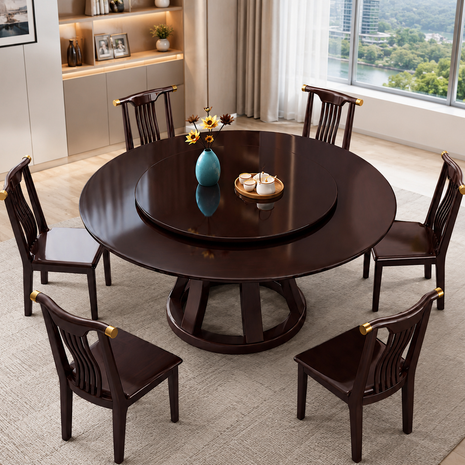 Round Wooden Dining Table Set With 6 Chairs / Ruchi