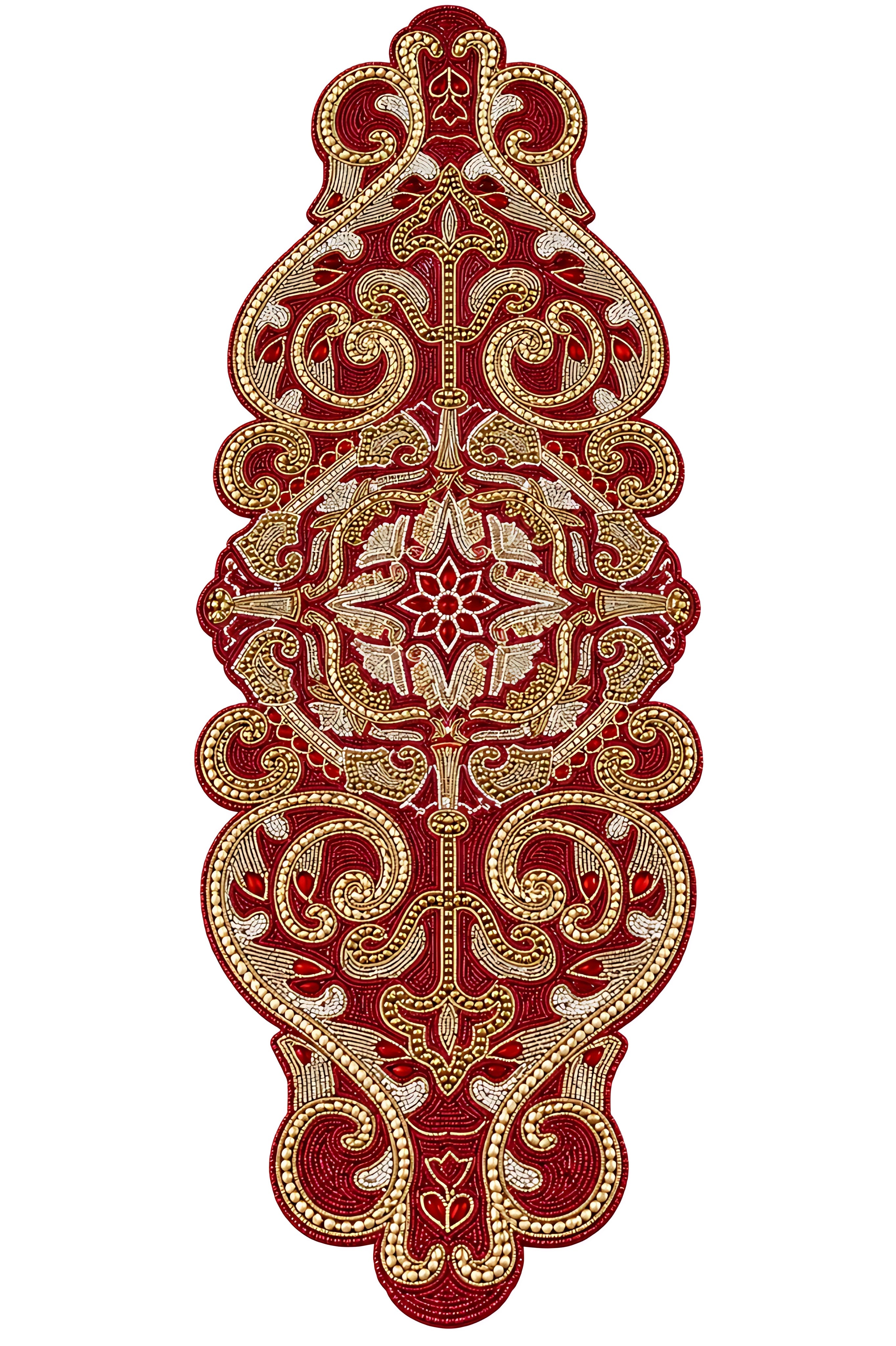 Royal Crimson & Gold Beaded Table Runner / Ruchi
